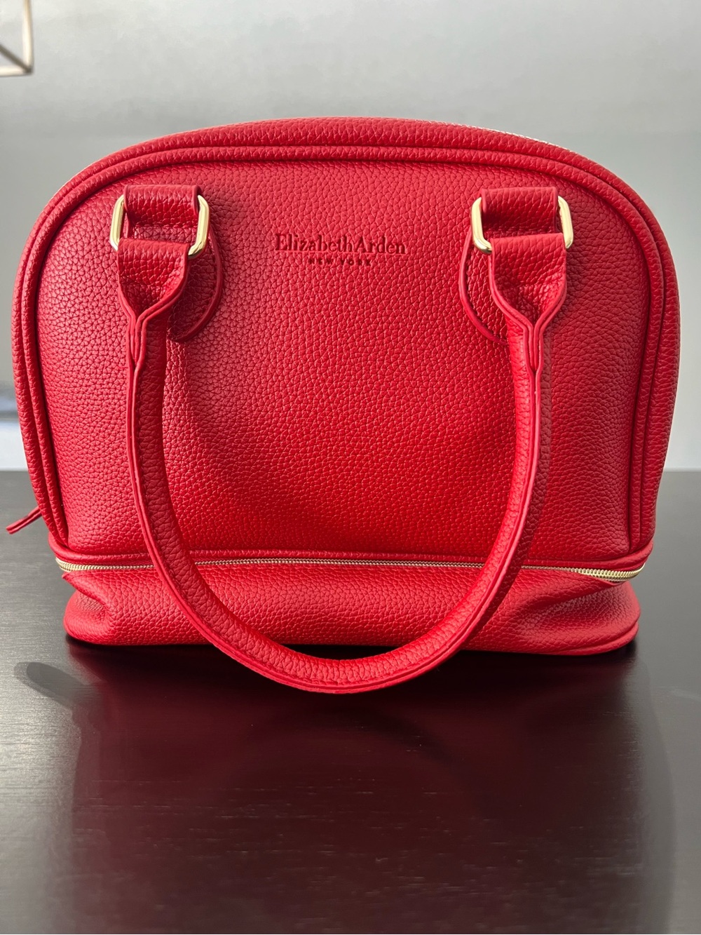 Elizabeth Arden New York Red Pebbled Dome Faux Leather Bag with Gold Tone